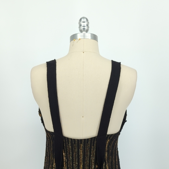 01416 Zara Striped Sequins Midi Dress Black Gold Size Medium party flapper glam - Picture 3 of 10
